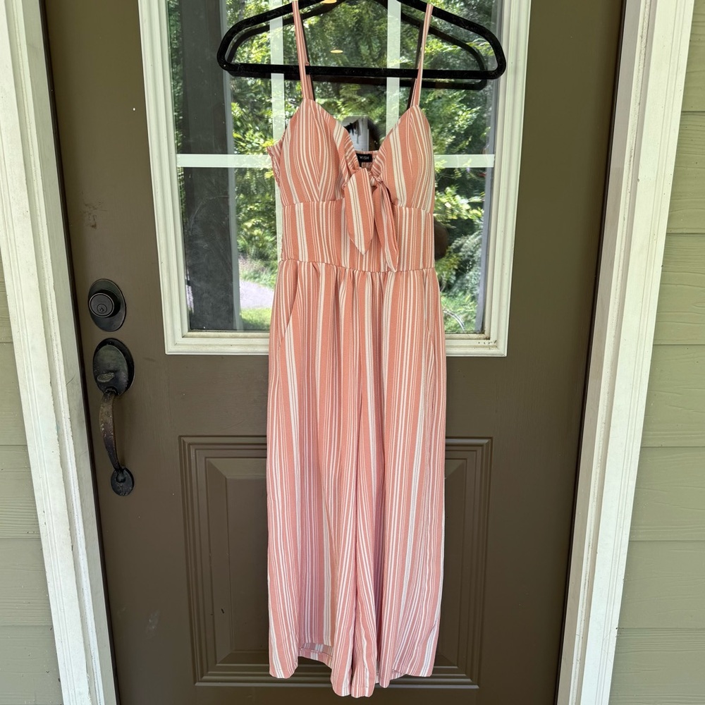 As U Wish pink striped jumpsuit with pockets